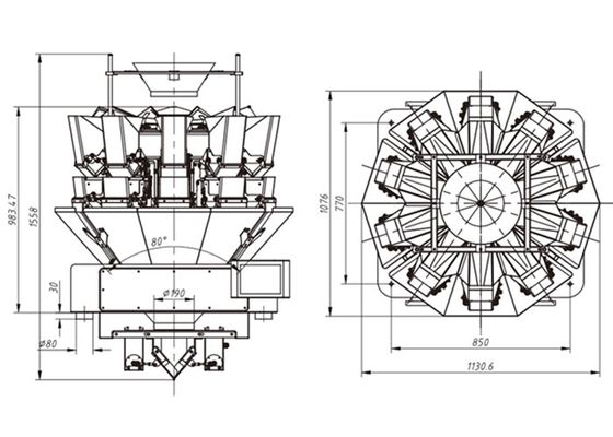 Peseur principal de la trémie 300g 10 Multihead des casse-croûte 2.5L